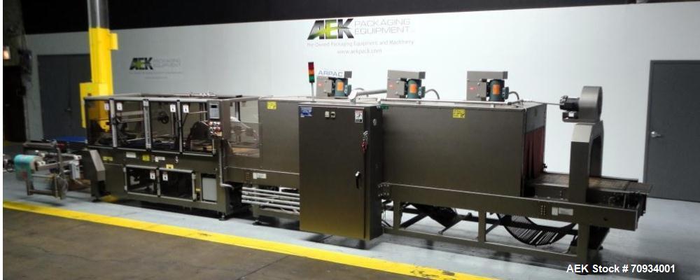 Used Arpac Brandpac Model BPMP-5342 Automatic Single Roll Shrink Bundler, for Print Registered Film.  Capable of Unsupported Multipack Shrink Bundling or Tray Product Shrink Bundling. OEM rated speed...