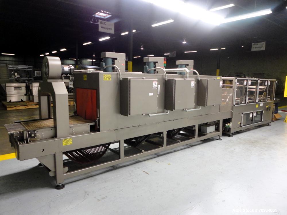 Used Arpac Brandpac Model BPMP-5342 Automatic Single Roll Shrink Bundler, for Print Registered Film.  Capable of Unsupported Multipack Shrink Bundling or Tray Product Shrink Bundling. OEM rated speed...
