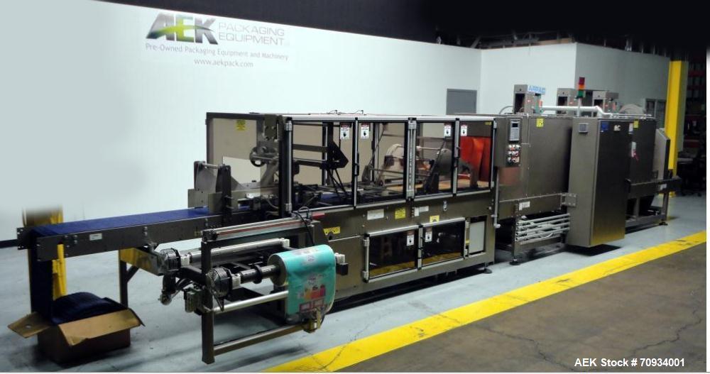 Used Arpac Brandpac Model BPMP-5342 Automatic Single Roll Shrink Bundler, for Print Registered Film.  Capable of Unsupported Multipack Shrink Bundling or Tray Product Shrink Bundling. OEM rated speed...