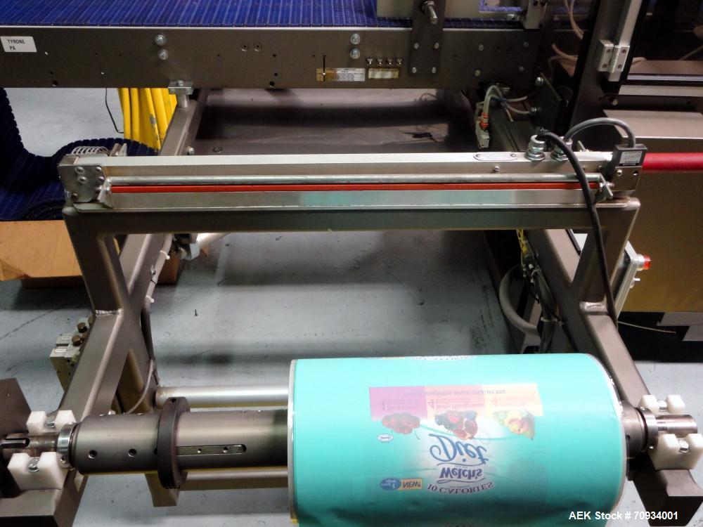 Used Arpac Brandpac Model BPMP-5342 Automatic Single Roll Shrink Bundler, for Print Registered Film.  Capable of Unsupported Multipack Shrink Bundling or Tray Product Shrink Bundling. OEM rated speed...