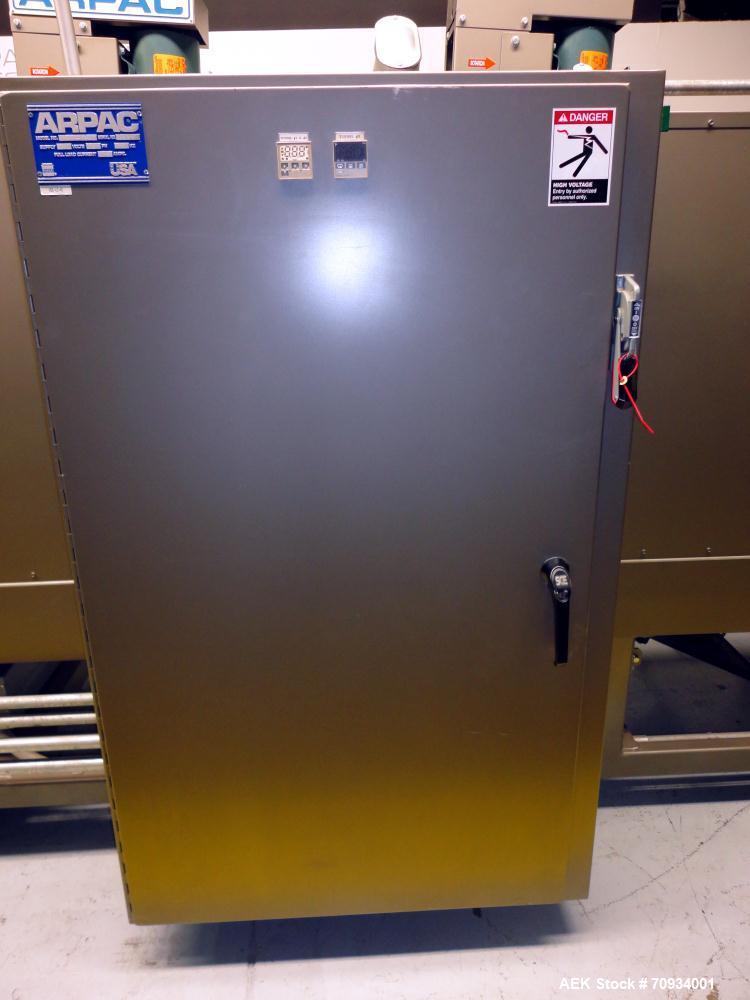 Used Arpac Brandpac Model BPMP-5342 Automatic Single Roll Shrink Bundler, for Print Registered Film.  Capable of Unsupported Multipack Shrink Bundling or Tray Product Shrink Bundling. OEM rated speed...