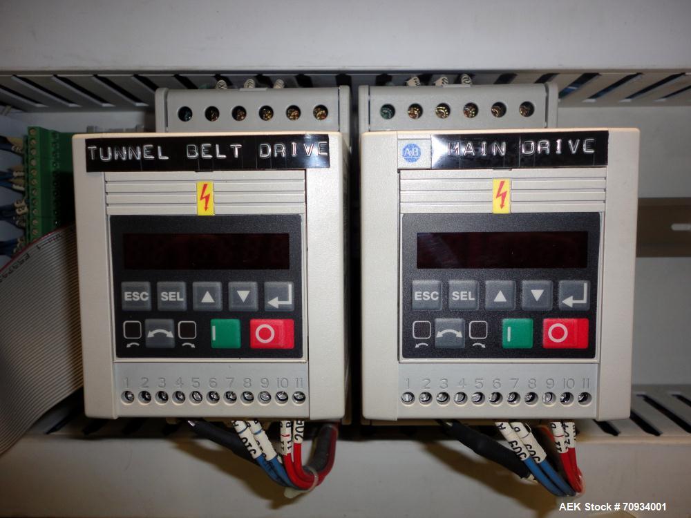 Used Arpac Brandpac Model BPMP-5342 Automatic Single Roll Shrink Bundler, for Print Registered Film.  Capable of Unsupported Multipack Shrink Bundling or Tray Product Shrink Bundling. OEM rated speed...