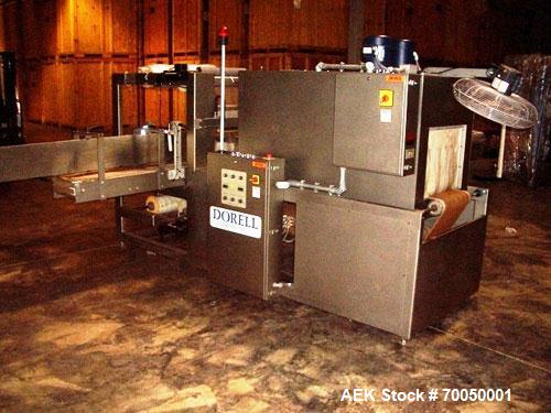 Used Dorell Sleeve Wrapper, Model SW20AICST1220. Automatic right angle with integrated tunnel rated up to 20 bundles per minute. Features 20" wide x 12" high clearance and solid jaw power infeed (12"...