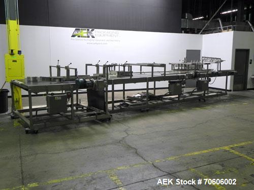Used Douglas Contour Model M-75 Multi-Pack Shrink Bundler capable of speeds up to 75 cycles per minute. Now configured for print registered film, unsupported 8 oz and 11 oz bottles in multiple lanes,...