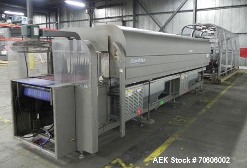 Used Douglas Contour Model M-75 Multi-Pack Shrink Bundler capable of speeds up to 75 cycles per minute. Now configured for print registered film, unsupported 8 oz and 11 oz bottles in multiple lanes,...