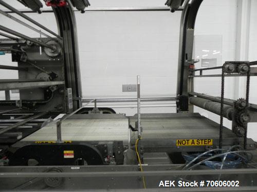 Used Douglas Contour Model M-75 Multi-Pack Shrink Bundler capable of speeds up to 75 cycles per minute. Now configured for print registered film, unsupported 8 oz and 11 oz bottles in multiple lanes,...