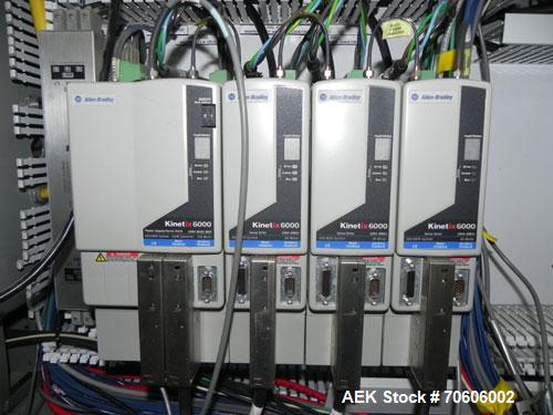 Used Douglas Contour Model M-75 Multi-Pack Shrink Bundler capable of speeds up to 75 cycles per minute. Now configured for print registered film, unsupported 8 oz and 11 oz bottles in multiple lanes,...