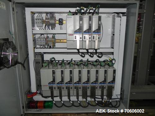 Used Douglas Contour Model M-75 Multi-Pack Shrink Bundler capable of speeds up to 75 cycles per minute. Now configured for print registered film, unsupported 8 oz and 11 oz bottles in multiple lanes,...