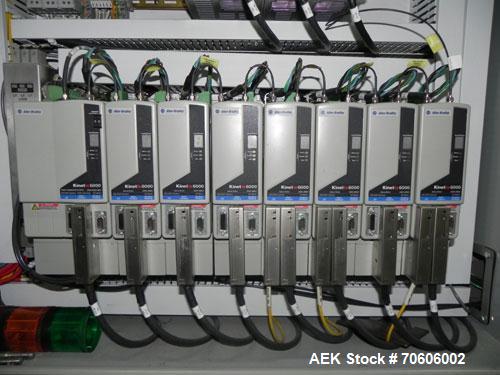Used Douglas Contour Model M-75 Multi-Pack Shrink Bundler capable of speeds up to 75 cycles per minute. Now configured for print registered film, unsupported 8 oz and 11 oz bottles in multiple lanes,...