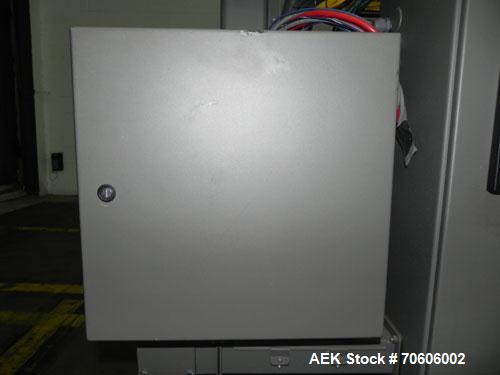 Used Douglas Contour Model M-75 Multi-Pack Shrink Bundler capable of speeds up to 75 cycles per minute. Now configured for print registered film, unsupported 8 oz and 11 oz bottles in multiple lanes,...