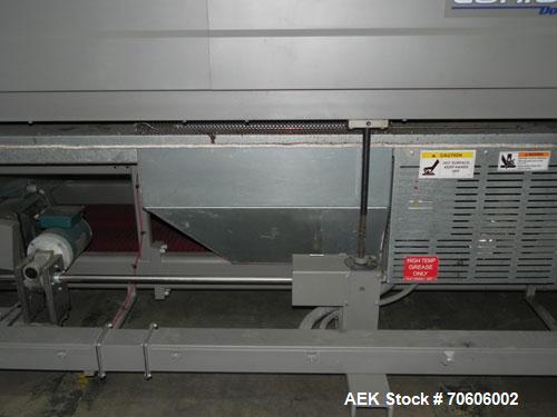 Used Douglas Contour Model M-75 Multi-Pack Shrink Bundler capable of speeds up to 75 cycles per minute. Now configured for print registered film, unsupported 8 oz and 11 oz bottles in multiple lanes,...