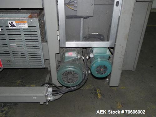 Used Douglas Contour Model M-75 Multi-Pack Shrink Bundler capable of speeds up to 75 cycles per minute. Now configured for print registered film, unsupported 8 oz and 11 oz bottles in multiple lanes,...
