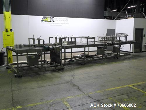 Used Douglas Contour Model M-75 Multi-Pack Shrink Bundler capable of speeds up to 75 cycles per minute. Now configured for print registered film, unsupported 8 oz and 11 oz bottles in multiple lanes,...