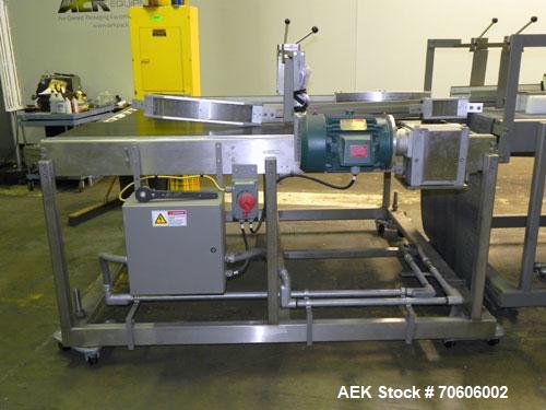 Used Douglas Contour Model M-75 Multi-Pack Shrink Bundler capable of speeds up to 75 cycles per minute. Now configured for print registered film, unsupported 8 oz and 11 oz bottles in multiple lanes,...