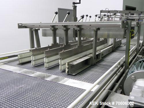 Used Douglas Contour Model M-75 Multi-Pack Shrink Bundler capable of speeds up to 75 cycles per minute. Now configured for print registered film, unsupported 8 oz and 11 oz bottles in multiple lanes,...