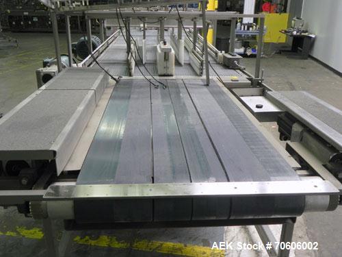 Used Douglas Contour Model M-75 Multi-Pack Shrink Bundler capable of speeds up to 75 cycles per minute. Now configured for print registered film, unsupported 8 oz and 11 oz bottles in multiple lanes,...