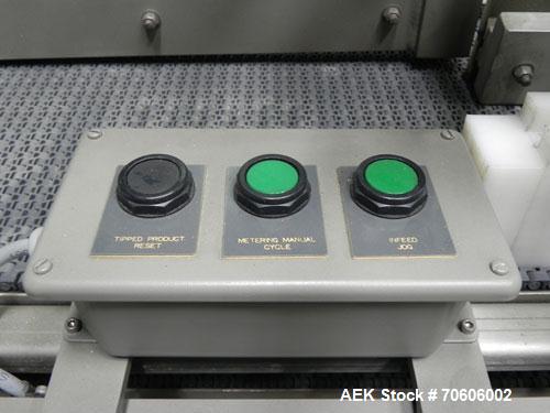 Used Douglas Contour Model M-75 Multi-Pack Shrink Bundler capable of speeds up to 75 cycles per minute. Now configured for print registered film, unsupported 8 oz and 11 oz bottles in multiple lanes,...