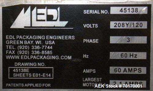 Used EDL Packaging Engineers Model 32-20-45 Semi Automatic Inline Shrink Bundler & Tunnel Machine. Capable of speeds up to 5-7 bundles per minute. Handles film web widths up to 30" wide and packages ...