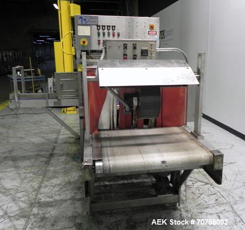 Used Great Lakes Model 708 E-27 Shrink Bundler capable of speeds up to 15 bundles per minute (depending on container size and pack pattern). Will handle bundles up to 12" high x 13" deep. Has a 27" w...
