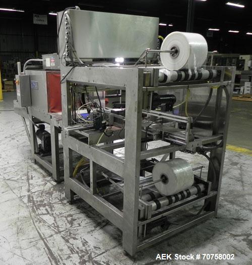 Used Great Lakes Model 708 E-27 Shrink Bundler capable of speeds up to 15 bundles per minute (depending on container size and pack pattern). Will handle bundles up to 12" high x 13" deep. Has a 27" w...
