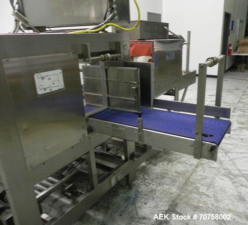 Used Great Lakes Model 708 E-27 Shrink Bundler capable of speeds up to 15 bundles per minute (depending on container size and pack pattern). Will handle bundles up to 12" high x 13" deep. Has a 27" w...