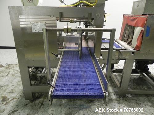 Used Great Lakes Model 708 E-27 Shrink Bundler capable of speeds up to 15 bundles per minute (depending on container size and pack pattern). Will handle bundles up to 12" high x 13" deep. Has a 27" w...