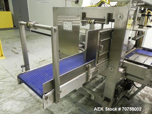 Used Great Lakes Model 708 E-27 Shrink Bundler capable of speeds up to 15 bundles per minute (depending on container size and pack pattern). Will handle bundles up to 12" high x 13" deep. Has a 27" w...