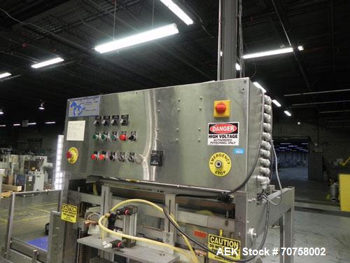 Used Great Lakes Model 708 E-27 Shrink Bundler capable of speeds up to 15 bundles per minute (depending on container size and pack pattern). Will handle bundles up to 12" high x 13" deep. Has a 27" w...