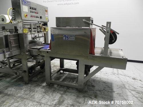 Used Great Lakes Model 708 E-27 Shrink Bundler capable of speeds up to 15 bundles per minute (depending on container size and pack pattern). Will handle bundles up to 12" high x 13" deep. Has a 27" w...