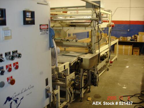 USED: Great Lakes shrink wrap machine, model HVP5/6011/C5 and 1648. Unit comes with infeed conveyor, 2 roll (top and bottom) bundler, shrink tunnel and control panel. Unit is reported capable of runn...