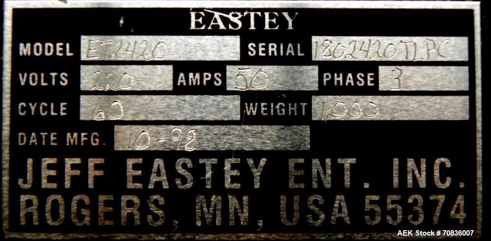 Used Heat Seal Model SW 2414 Semi-Automatic Shrink Bundler & Eastey Model ET 2420 Shrink Tunnel. Bundler has top and bottom power-assisted film unwind. Has 24" (wide) seal jaw with a 14" (tall) openi...