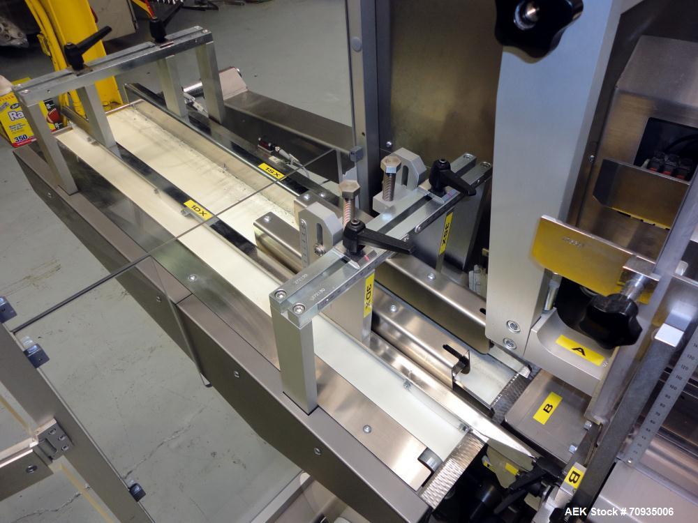 Used IMA BFB MS300 Shrink Bundler or stretch banding machine for carton multi-packing. Capable of speeds up to 40 bundles per minute. Uses PE type films. Max film speed to 150' per minute. Inline and...