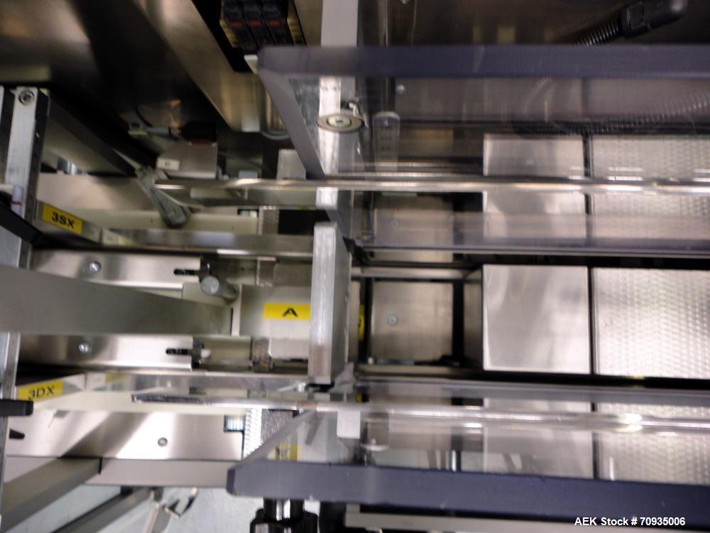 Used IMA BFB MS300 Shrink Bundler or stretch banding machine for carton multi-packing. Capable of speeds up to 40 bundles per minute. Uses PE type films. Max film speed to 150' per minute. Inline and...