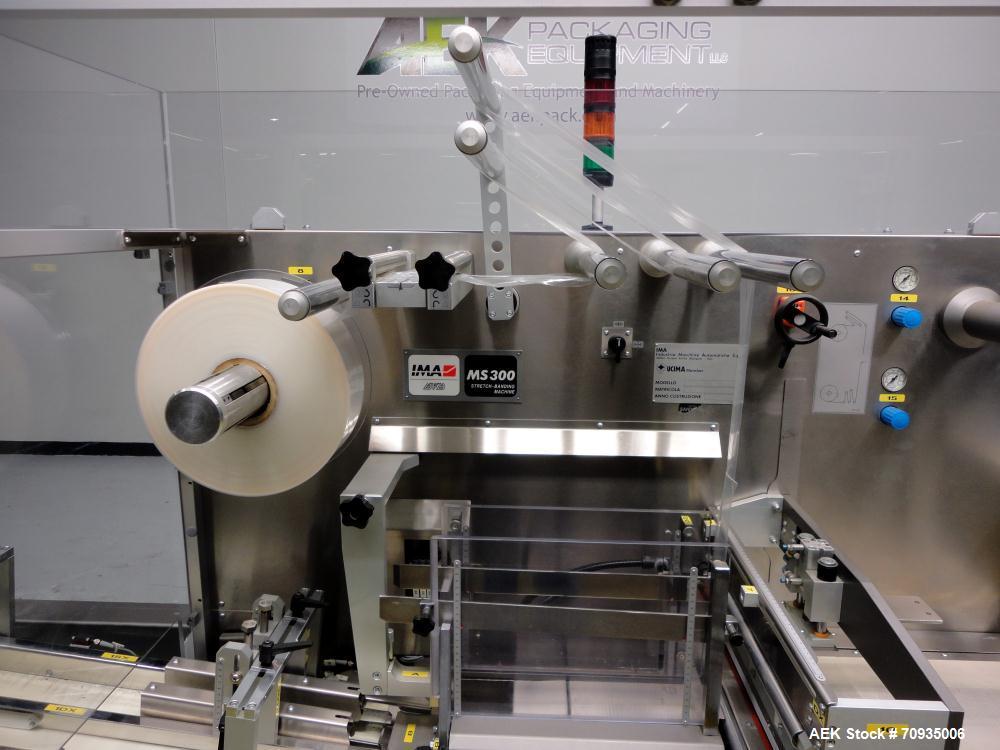 Used IMA BFB MS300 Shrink Bundler or stretch banding machine for carton multi-packing. Capable of speeds up to 40 bundles per minute. Uses PE type films. Max film speed to 150' per minute. Inline and...
