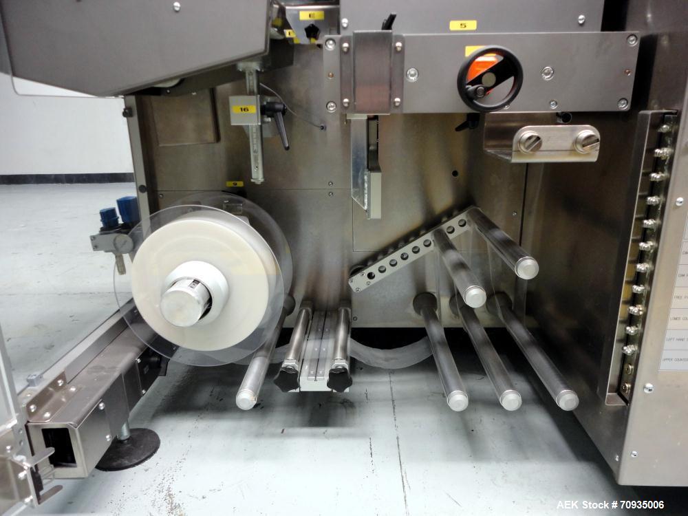 Used IMA BFB MS300 Shrink Bundler or stretch banding machine for carton multi-packing. Capable of speeds up to 40 bundles per minute. Uses PE type films. Max film speed to 150' per minute. Inline and...