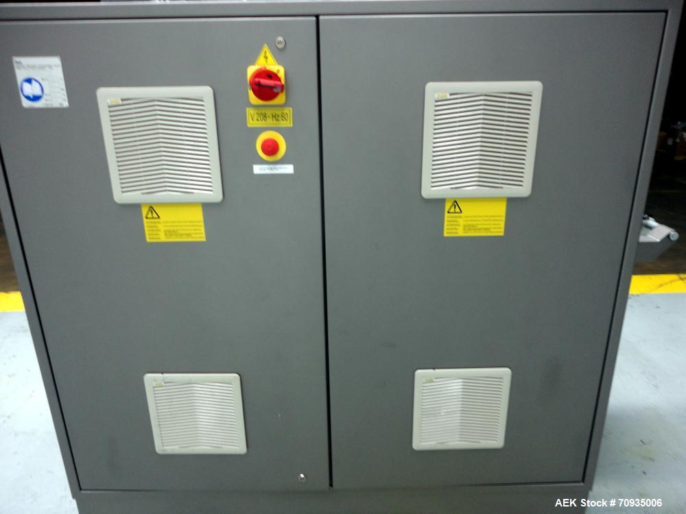 Used IMA BFB MS300 Shrink Bundler or stretch banding machine for carton multi-packing. Capable of speeds up to 40 bundles per minute. Uses PE type films. Max film speed to 150' per minute. Inline and...