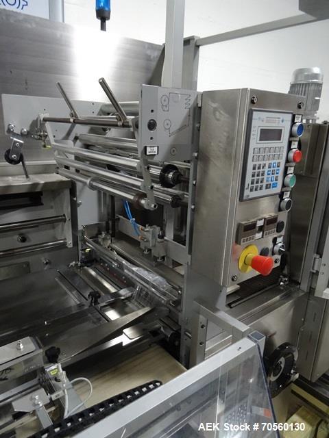 Used IMA BFB Model MS500BPBR Bundler. Machine is capable of speeds up to 30 bundles per minute. Has a package size range of 30mm to 280mm (wide) x 60mm to 300mm (long) x 30mm to 155mm (tall). Has a 1...