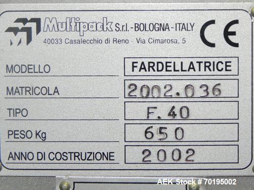 Used Multipack Model F-40 Carton Multi-Pack Stretch Or Shrink Film Bundler. Bundled package size range of Length- 30mm-350mm, Width- 12mm -200.., Height- 50mm -300. Cartons are received on infeed bel...