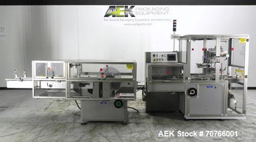 Used Multipack Model F43 Stretch Bundler. Capable of speeds up to 45 bundles per minute. Package size range: (Length or A) 30mm - 350mm (Width or B) 12mm - 200mm (Depth or C) 50mm - 200mm. Equipped w...