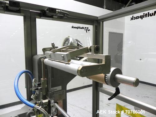 Used Multipack Model F43 Stretch Bundler. Capable of speeds up to 45 bundles per minute. Package size range: (Length or A) 30mm - 350mm (Width or B) 12mm - 200mm (Depth or C) 50mm - 200mm. Equipped w...