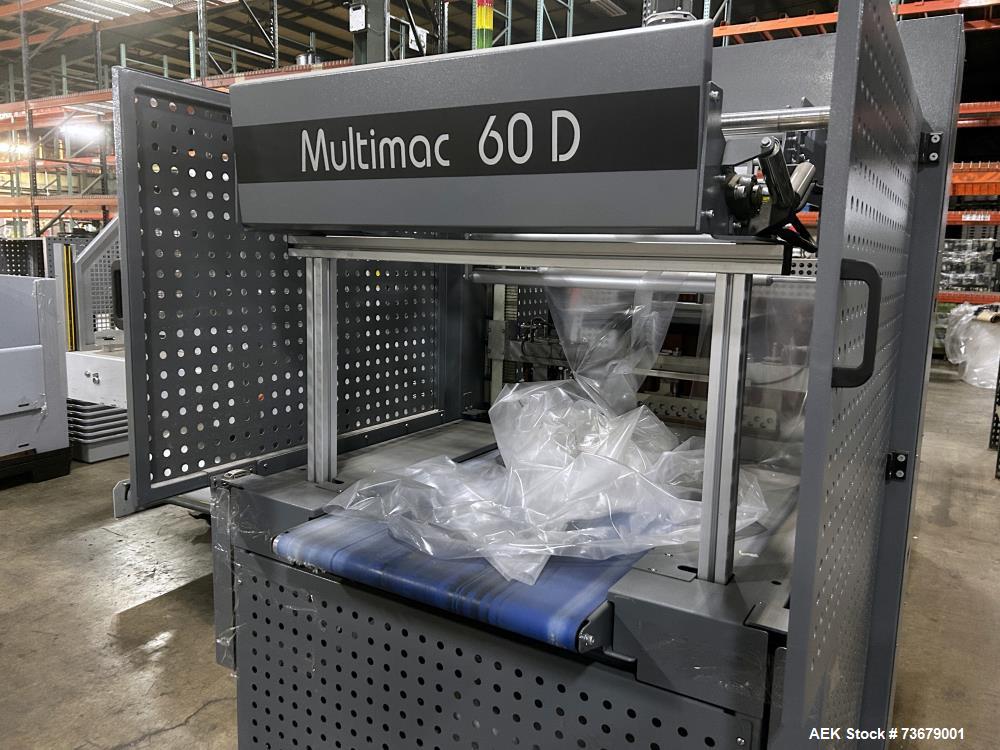 Used Maripak Bundler/Bander, Model Multimac 60D Servo. Up to 35 cycles/minute. 16" (400mm) seal bar opening. 65'/minute maximum conveyor speed. 14" maximum roll diameter (adjustable). 38" working hei...