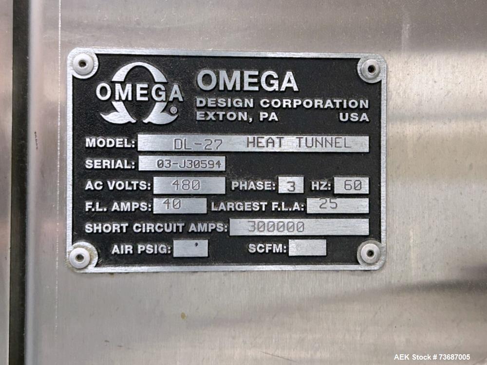 Used Omega Design Model DL-27 Dual Lane Shrink Bundler. Machine is capable of speeds from 200 to 240 bottles per minute (depending on product size and infeed pattern). Designed for dual main product ...