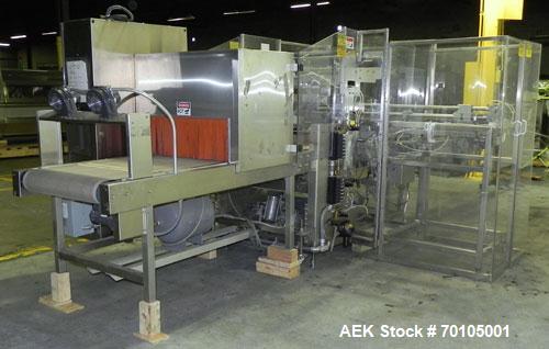 Used Omega Design Model DL-27 Dual Lane Multi-Pack Shrink Bundler. All stainless steel construction with Lexan type interlocked guarding. “Inline / Offset” infeed, utilizing single lane parallel dire...
