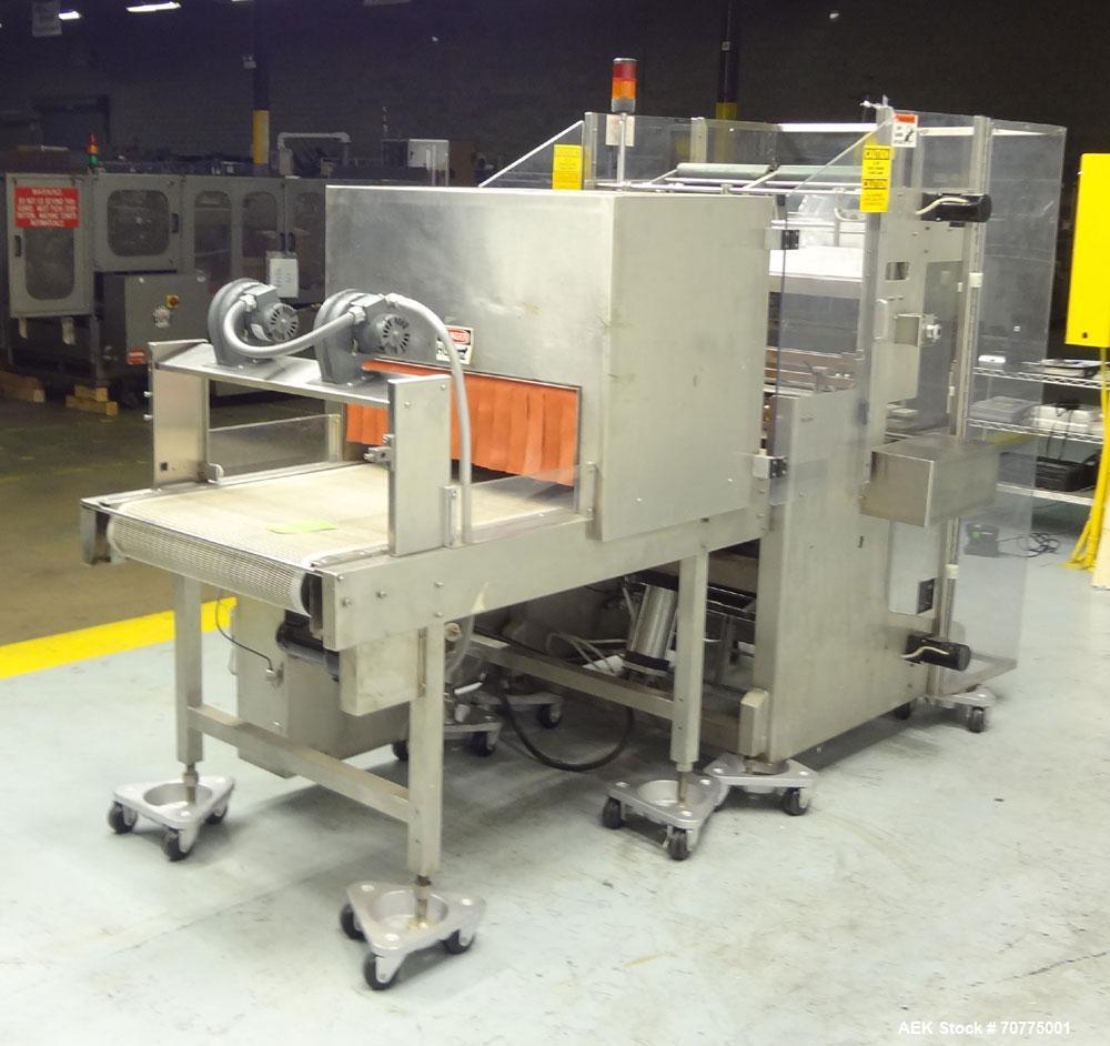 Used Omega Design Model DL-27 Dual Lane Shrink Bundler. All Stainless Steel constriction. Capable of speeds from 10-40 (20 cycles max)  bundles per minute, depending on configuration. Designed for du...