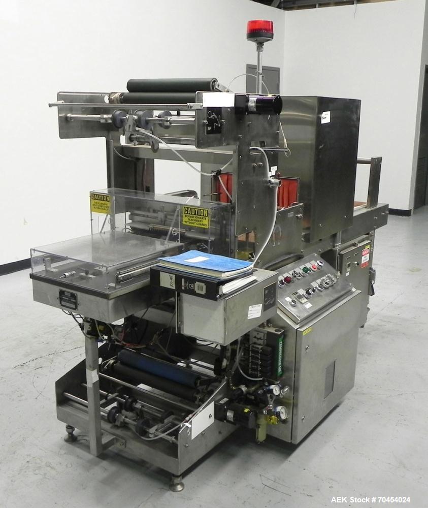 Used Omega Design Model SL-18 Single Lane Shrink Bundler. Machine is capable of speeds from 120 to 150 containers per minute. Has right angle infeed and integrated heat shrink tunnel. Has a maximum f...