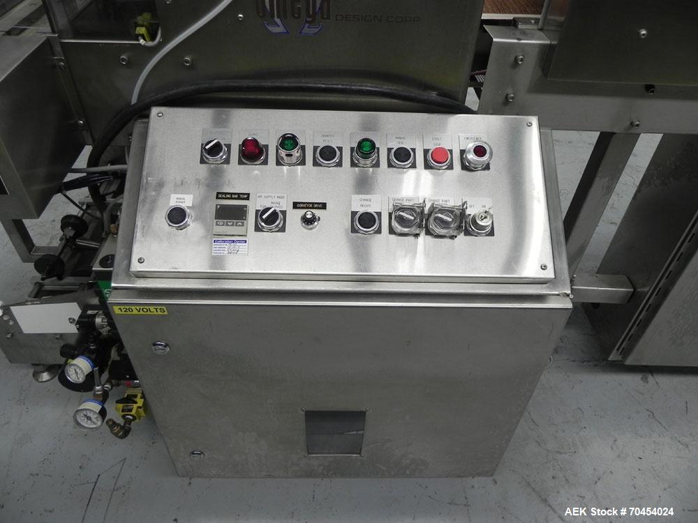 Used Omega Design Model SL-18 Single Lane Shrink Bundler. Machine is capable of speeds from 120 to 150 containers per minute. Has right angle infeed and integrated heat shrink tunnel. Has a maximum f...