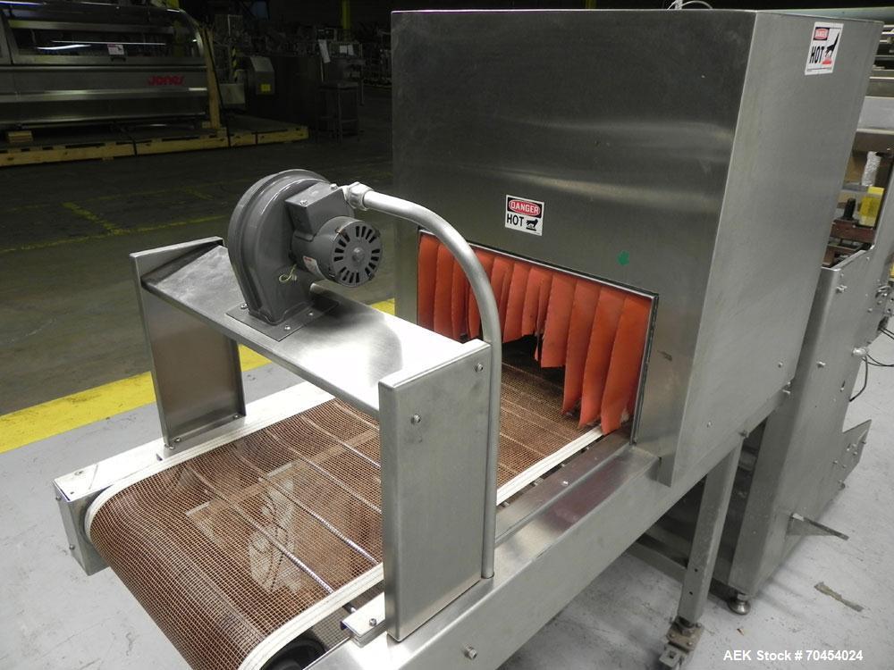 Used Omega Design Model SL-18 Single Lane Shrink Bundler. Machine is capable of speeds from 120 to 150 containers per minute. Has right angle infeed and integrated heat shrink tunnel. Has a maximum f...