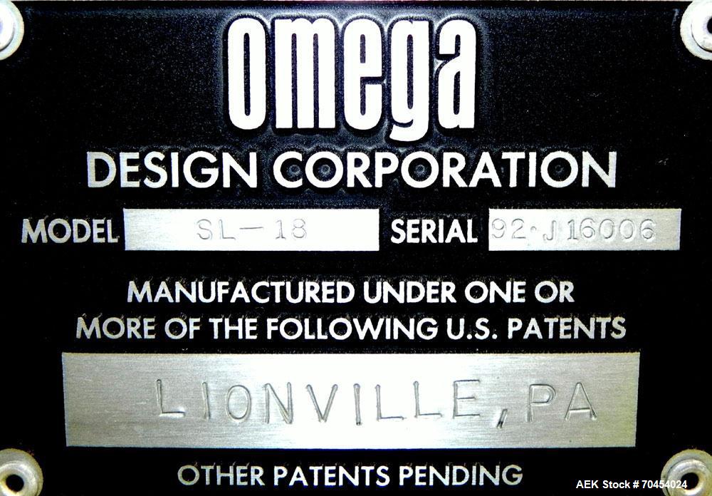 Used Omega Design Model SL-18 Single Lane Shrink Bundler. Machine is capable of speeds from 120 to 150 containers per minute. Has right angle infeed and integrated heat shrink tunnel. Has a maximum f...