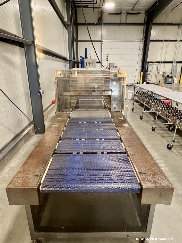 Used PMI SIB-30 Automatic Inline Shrink Bundler with Tunnel – 30 PPM, AB Controls, Film Rolls Included