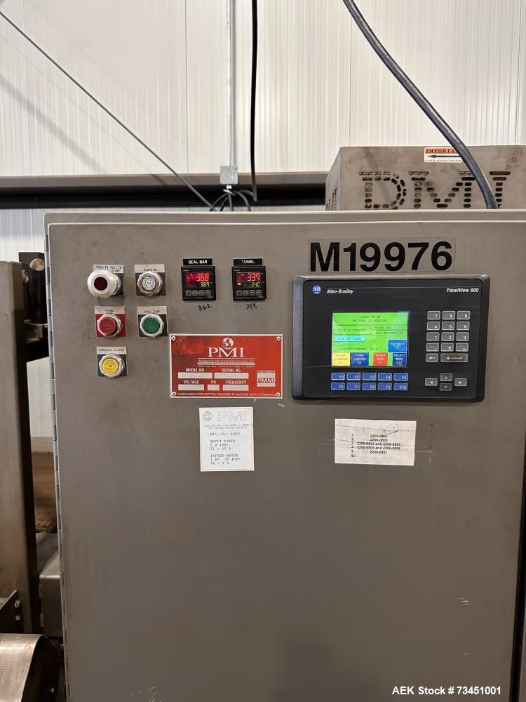 Used PMI SIB-30 Automatic Inline Shrink Bundler with Tunnel – 30 PPM, AB Controls, Film Rolls Included